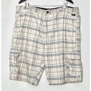 Phat Farm Cargo Shorts Men's 40 Tan Blue Plaid Logo Vintage‎ Y2K Hip Hop